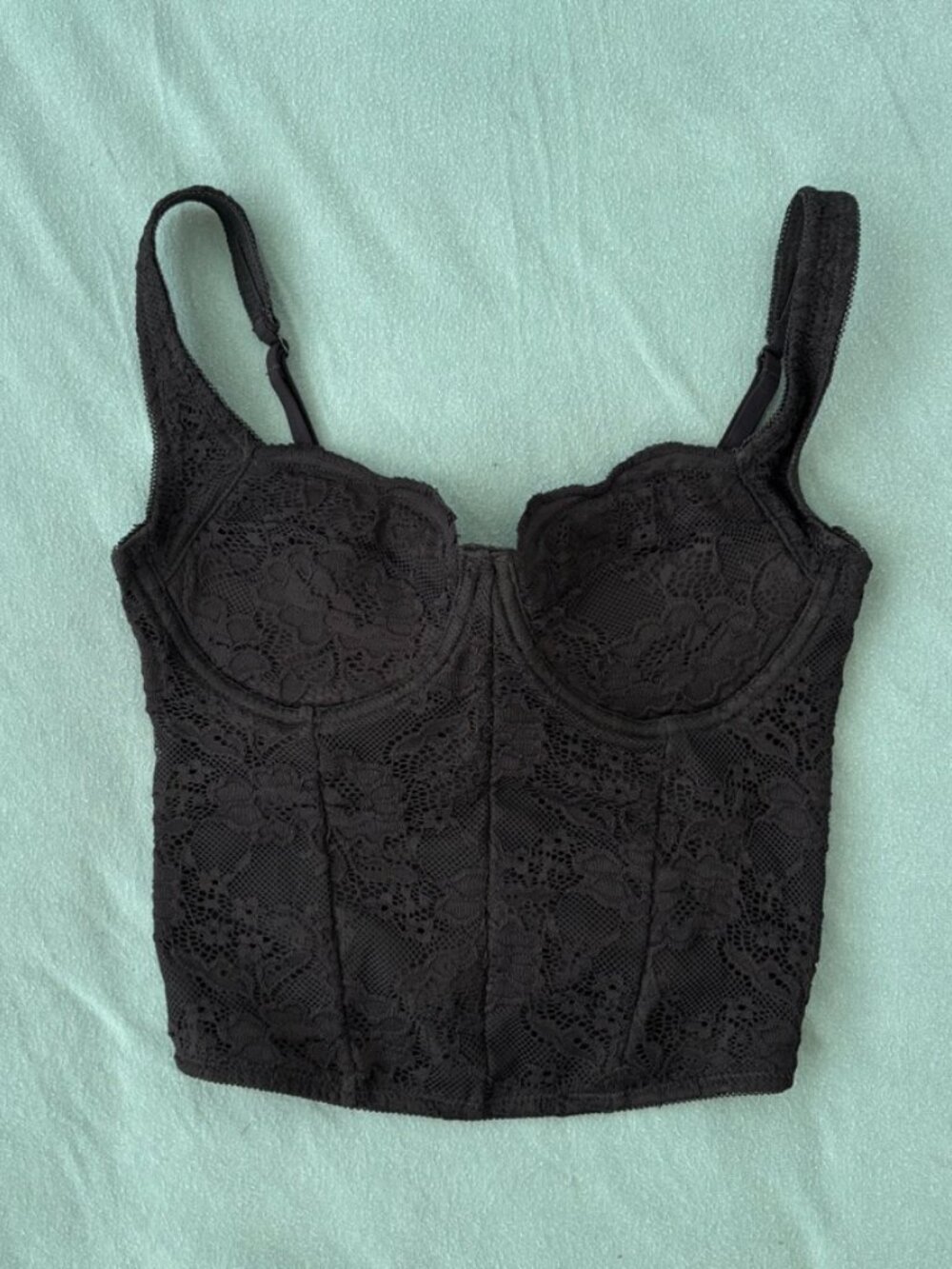 REORIA Black Floral Lace Corset Bustier Crop Top Underwire Whimsigoth Y2K XS
